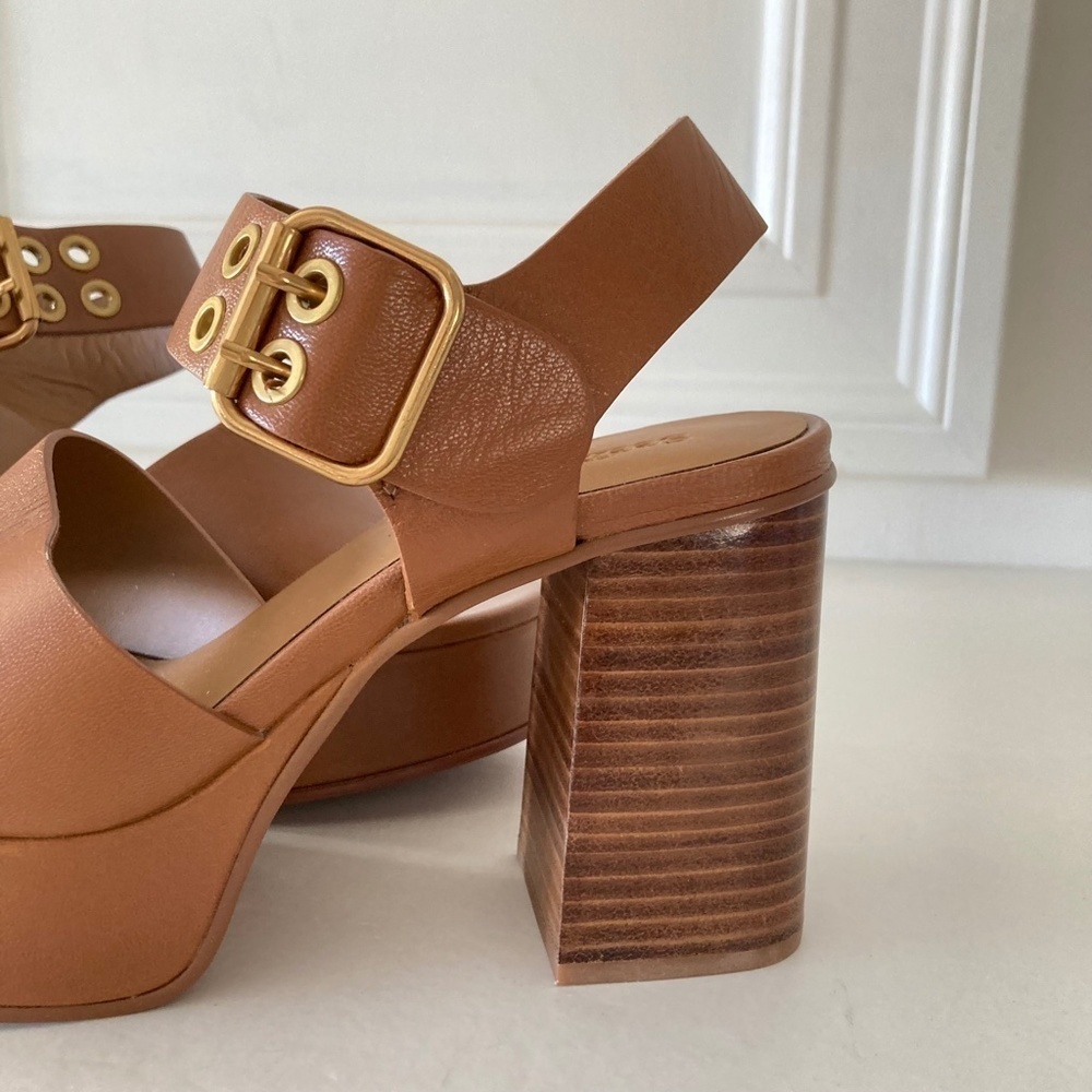 NWOT See By Chloe Anthropologie Lexi Brown Leather Rivet Heels Sz 36 - Picture 3 of 10